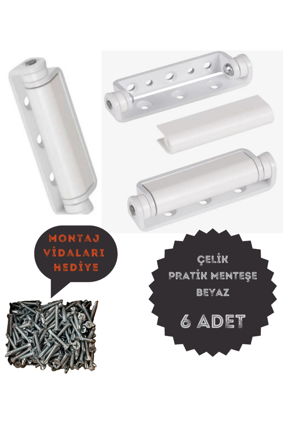 ÖZFIRAT PVC YAPI Pvc Pimapen Kapı Pencere Pratik Çelik Menteşe 80mm Beyaz (6 ADET) Vidalar Dahil