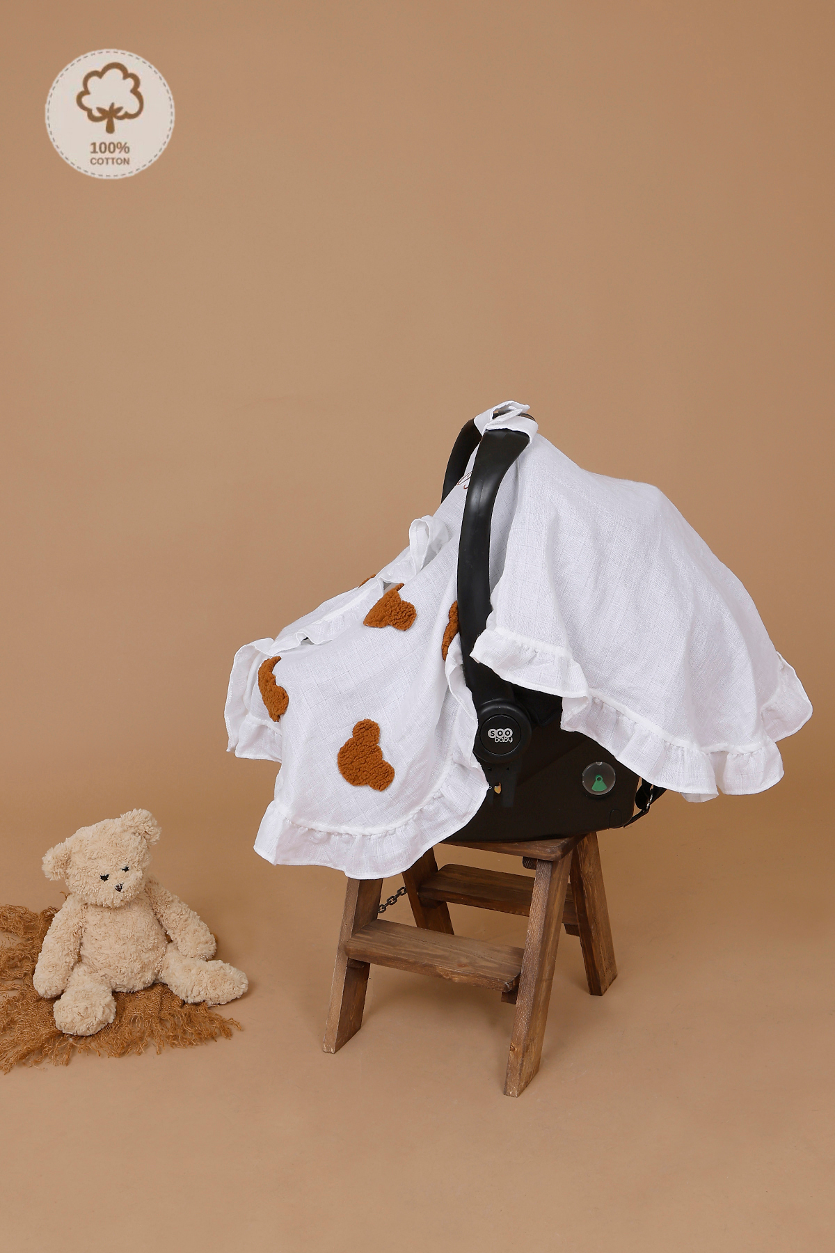 JUNİPERUS Kişiye Özel Nakışlı Fırfırlı Müslin Puset Örtüsü İsime Özel Anakucağı Örtüsü Oeko-Tex Sertifikalı fotoğrafı 3 (önizleme)