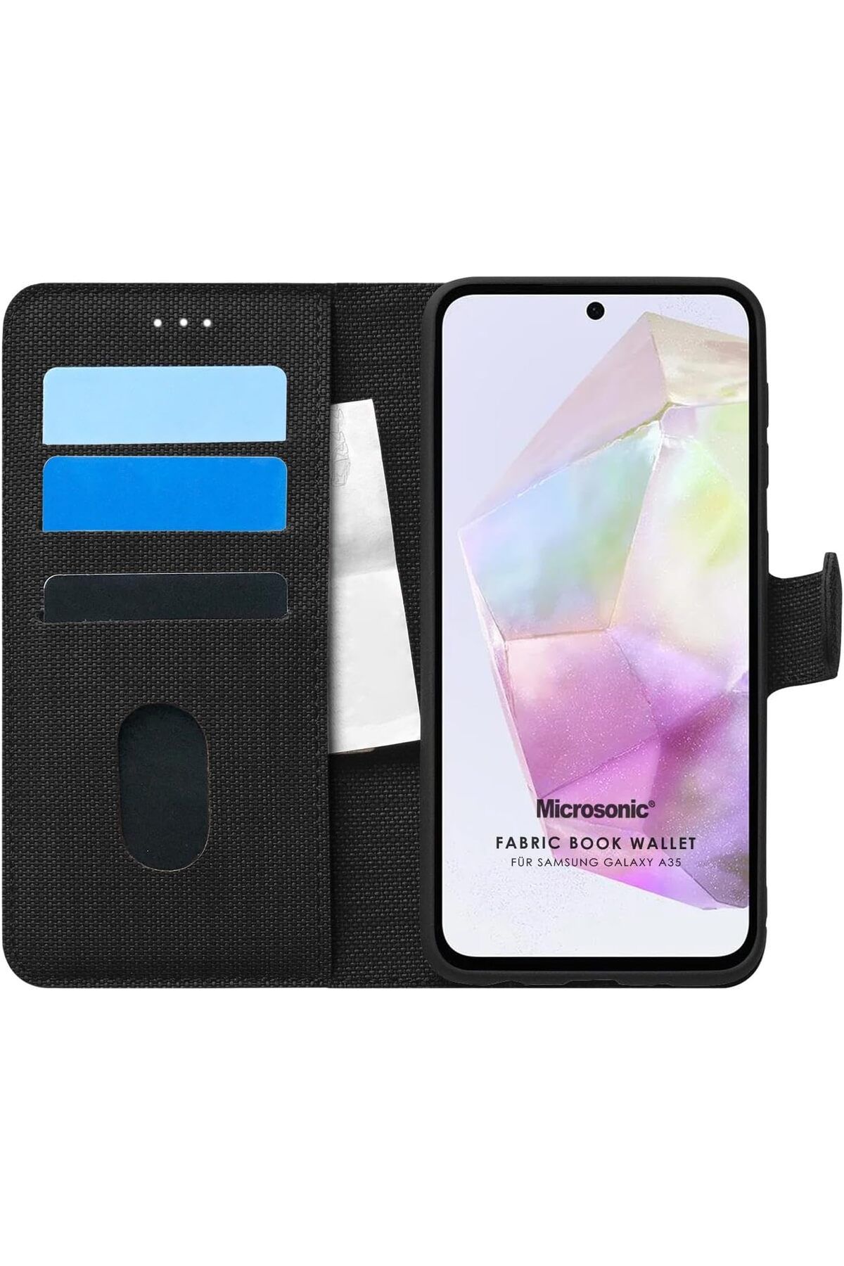 STOREMAX efshopx Samsung Galaxy A35 için Kılıf Fabric Book Wallet Siyah [Galaxy A35 ile Uyumlu Kılıf - S