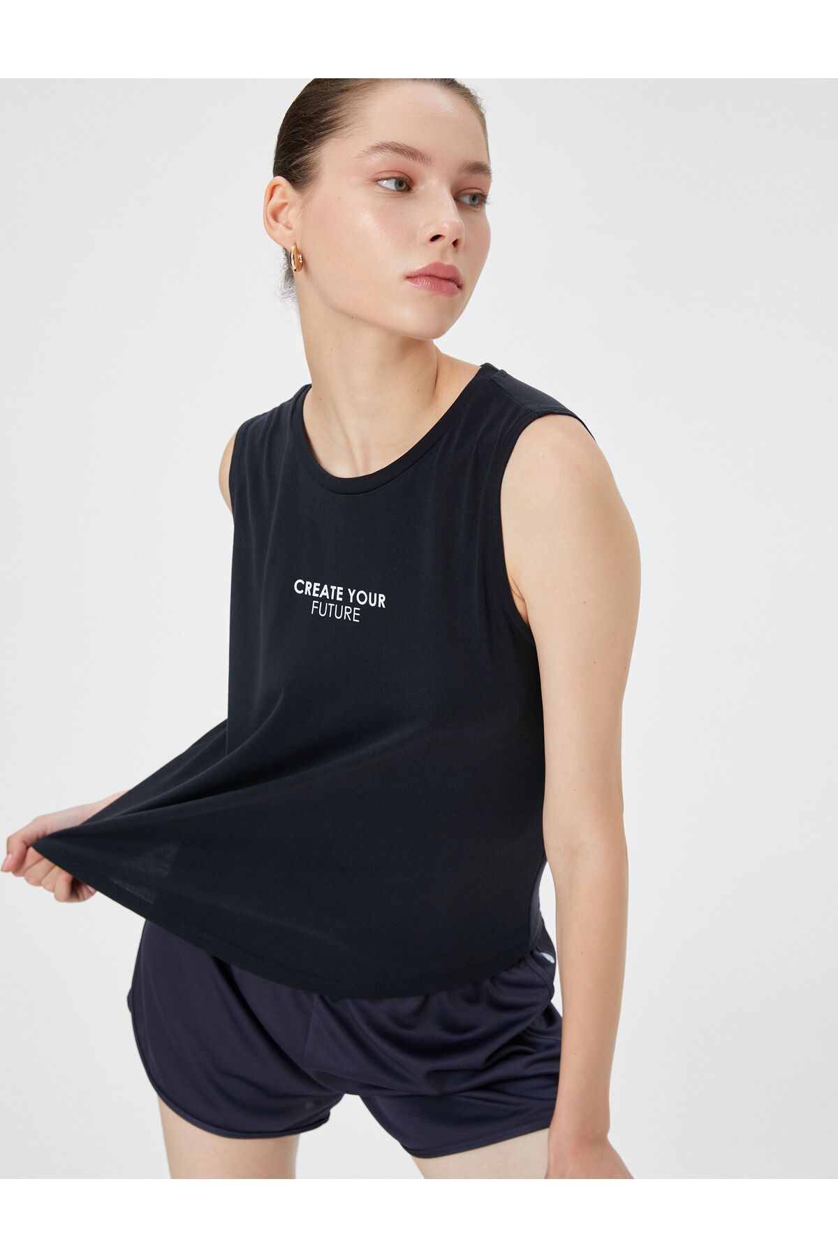 Koton T-shirt Sportowy Bez Rękawów, Wygodny Krój, Drukowany, Modalny Materiał, Miękka, Ręcznie Teksturowana Kobieta - S