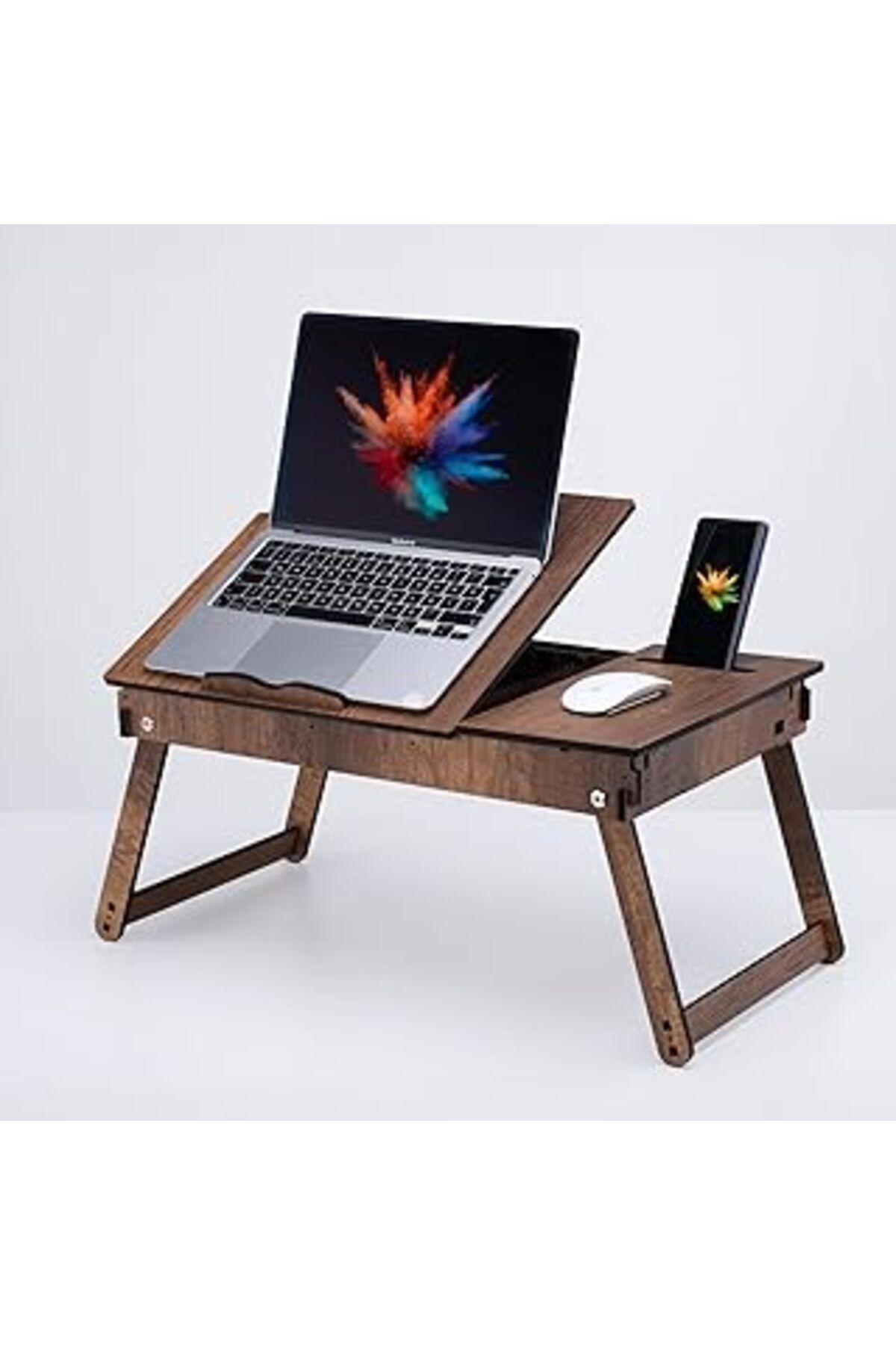 Genel Markalar Vigo Wood Katlanır Ayaklı Ayarlanabilir Laptop Sehpası Telefon Bölmeli Bilgisayar Çalışma Sehpası