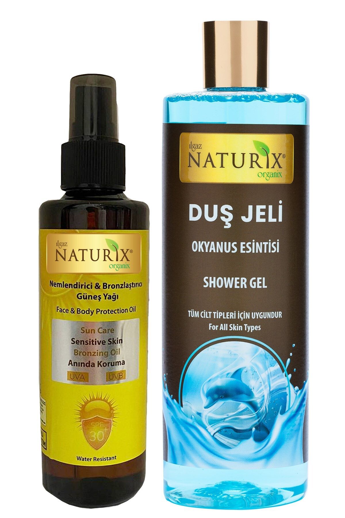 Naturix Bronzlaştırıcı ve Nemlendirici Güneş Yağı 30 Spf 200 ml & Okyanus Esintisi Duş Jeli 400 ml