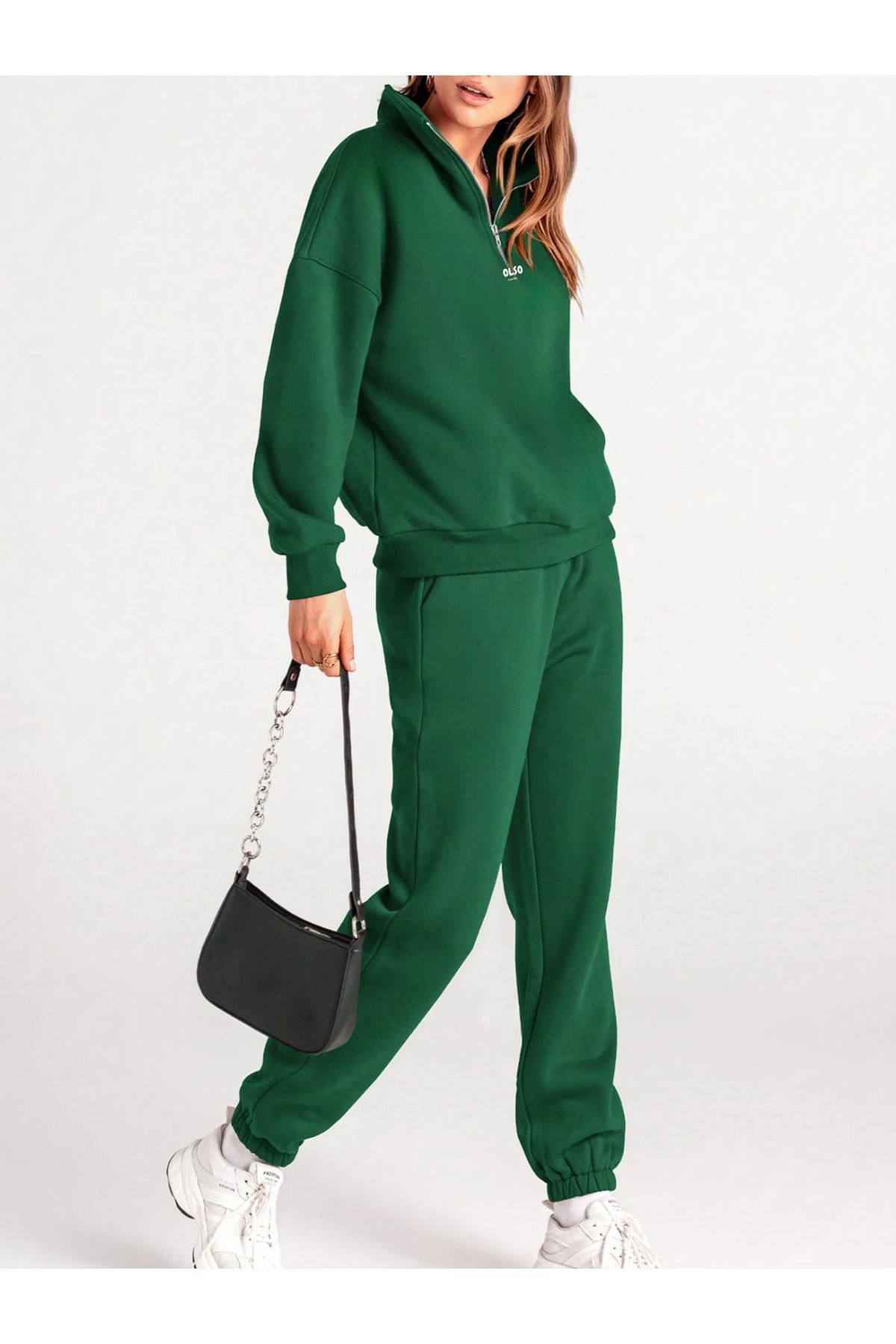 MODASHOT-Set trening verde pentru femei OLSO imprimat - Guler cu jumătate de fermoar - Elegant și confortabil - Cool&Comford 3