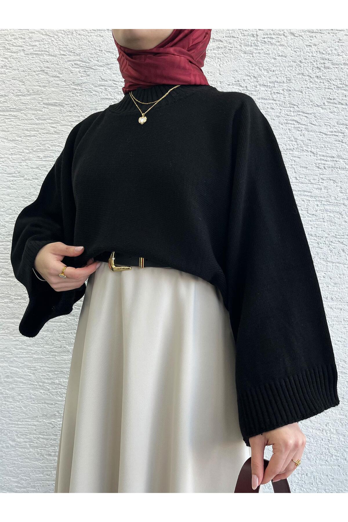 MELEK ARAZ  Kadın Siyah Yarasa Kol Kazak - Görsel 6