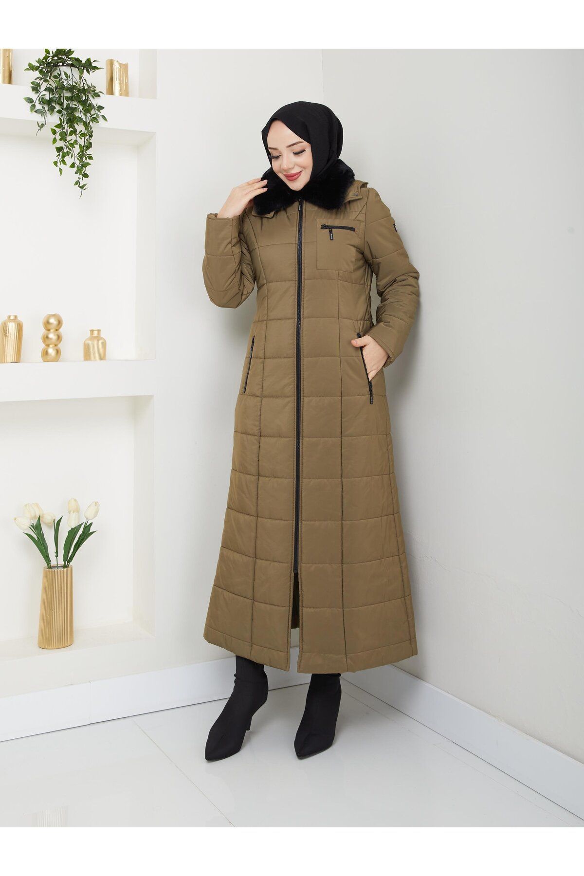 Doque-Araboy Inflatable Quilted Women's Winter Coat Collar Fur 67033 2