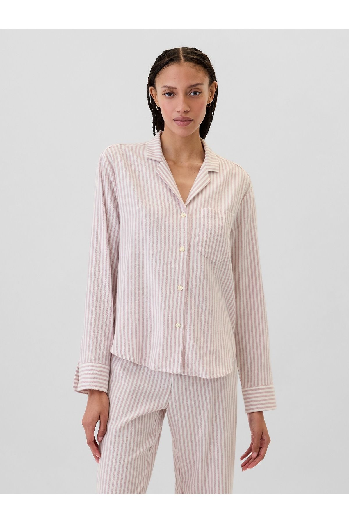 GAP Kadın Pembe Relaxed Flannel Pijama Üstü