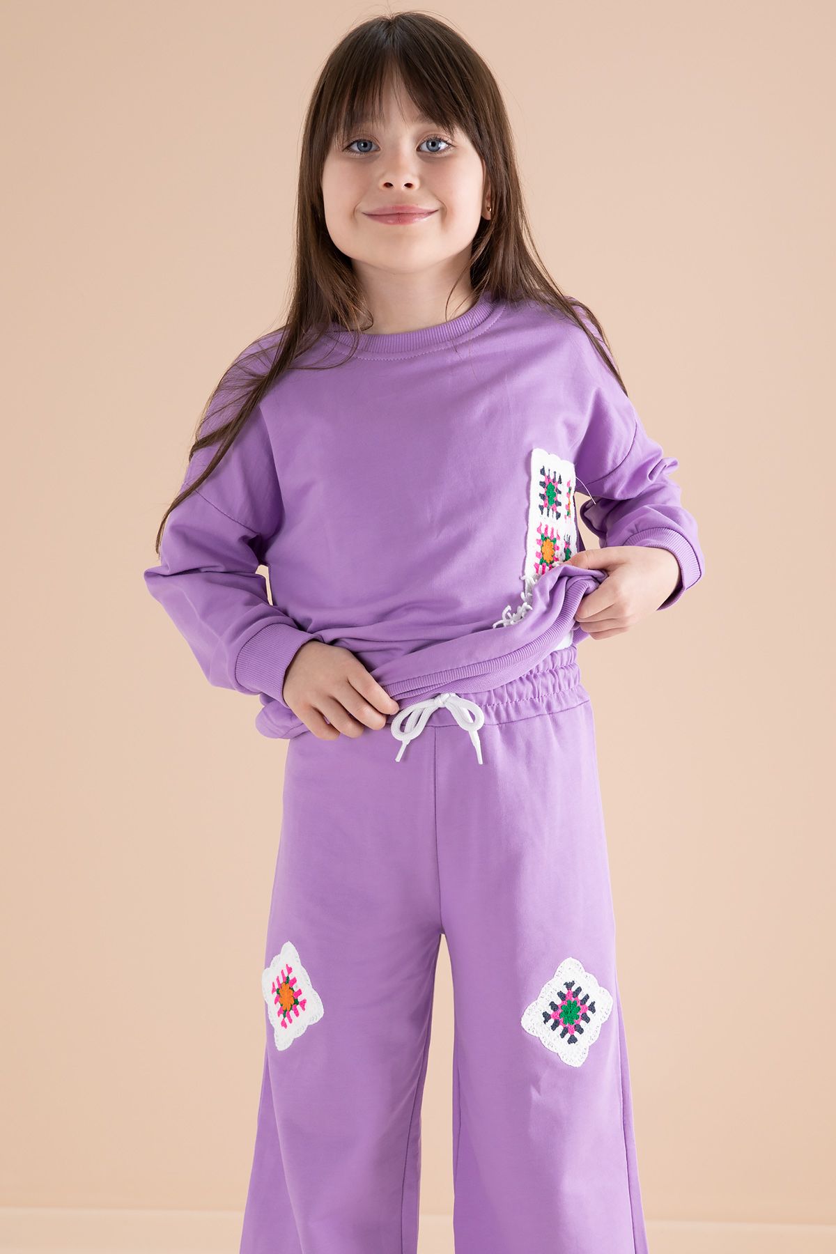 Cansın Mini-Lilac Lace Girls Tracksuit Set - Crew Neck with Pocket Detail 20146 4