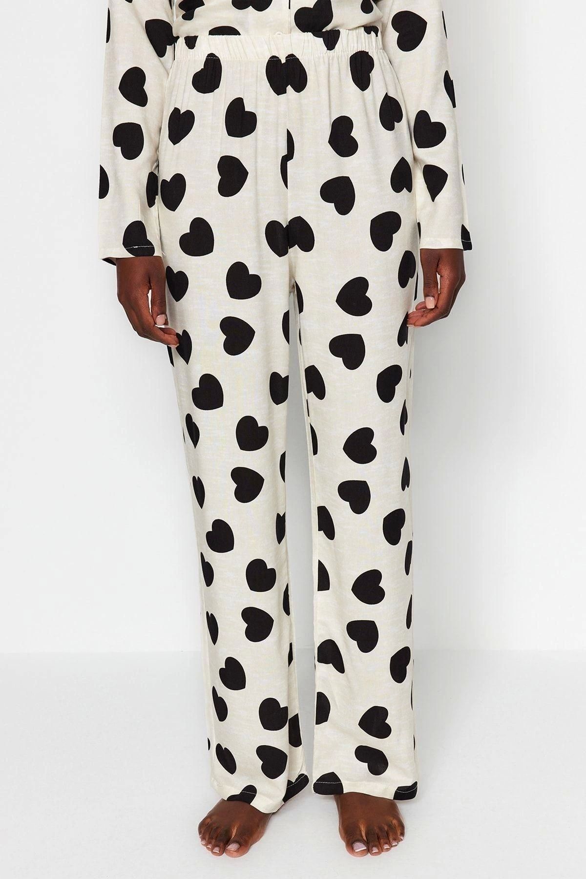 FRM-Viscose Women's Pajamas Set - Shirt Collar, Long Sleeve and Heart-shaped Trousers 6