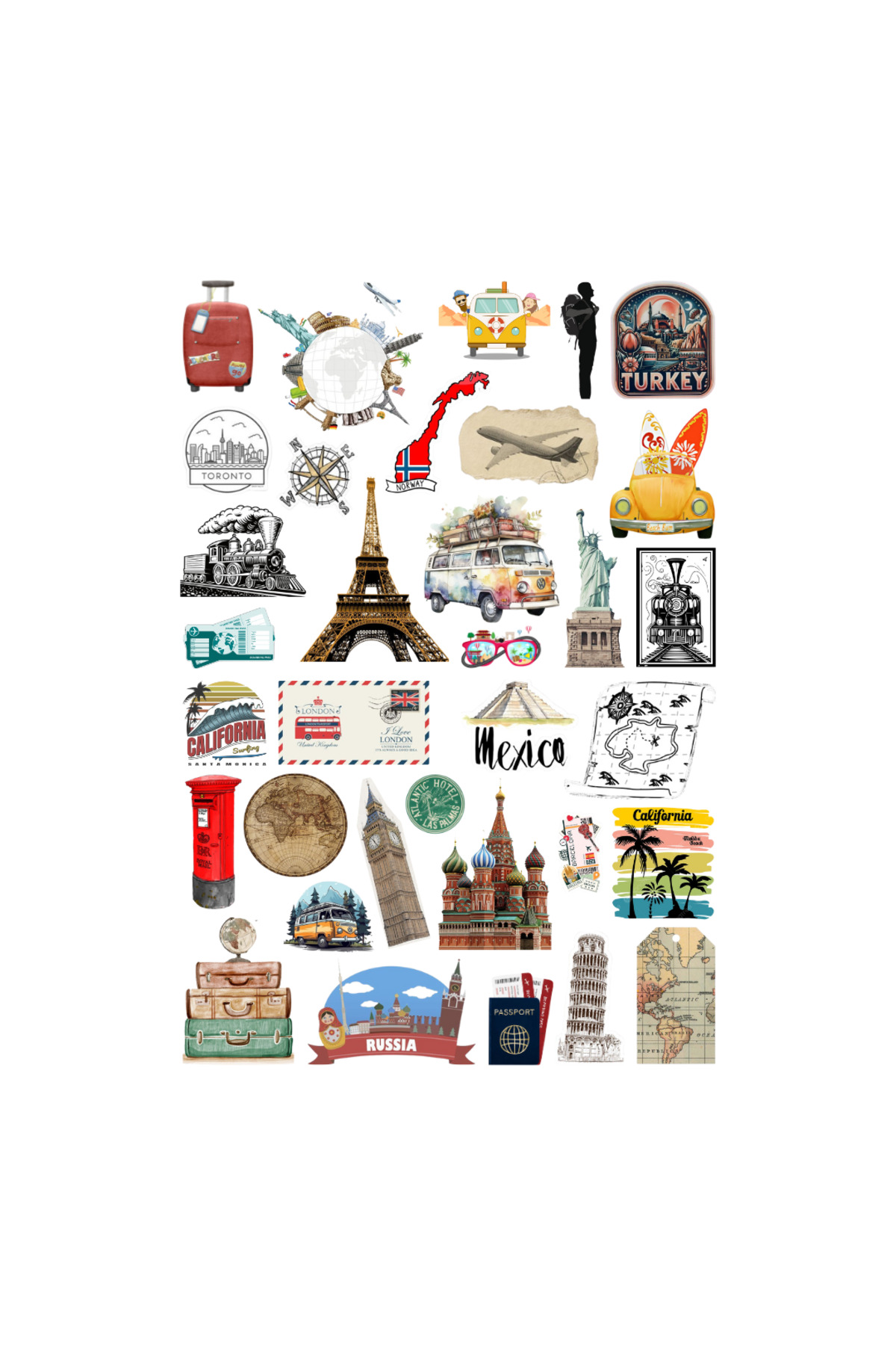 Ororabutik 34 Adet Vintage Voyager Seyahat Travel Sticker Seti - Etiket ...