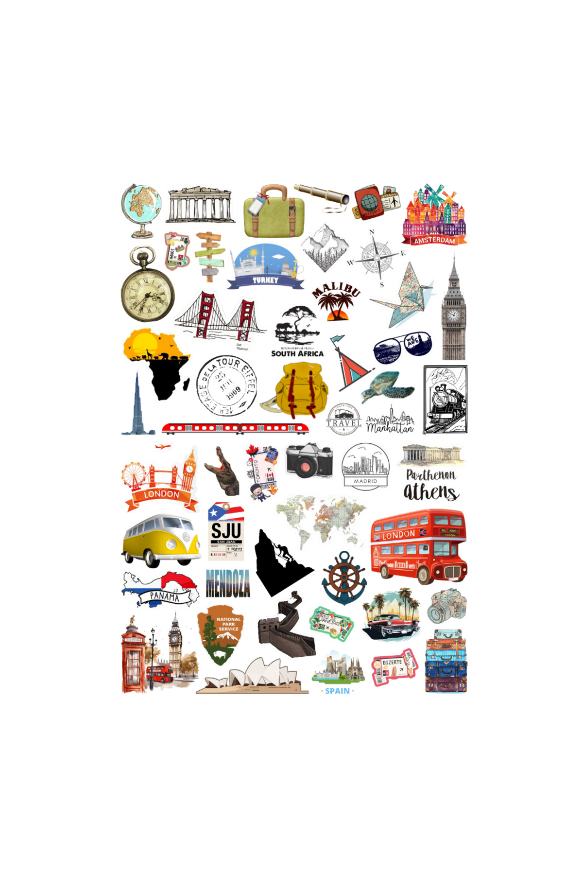 Ororabutik 52 Adet Vintage Voyager Seyahat Travel Sticker Seti - Etiket ...