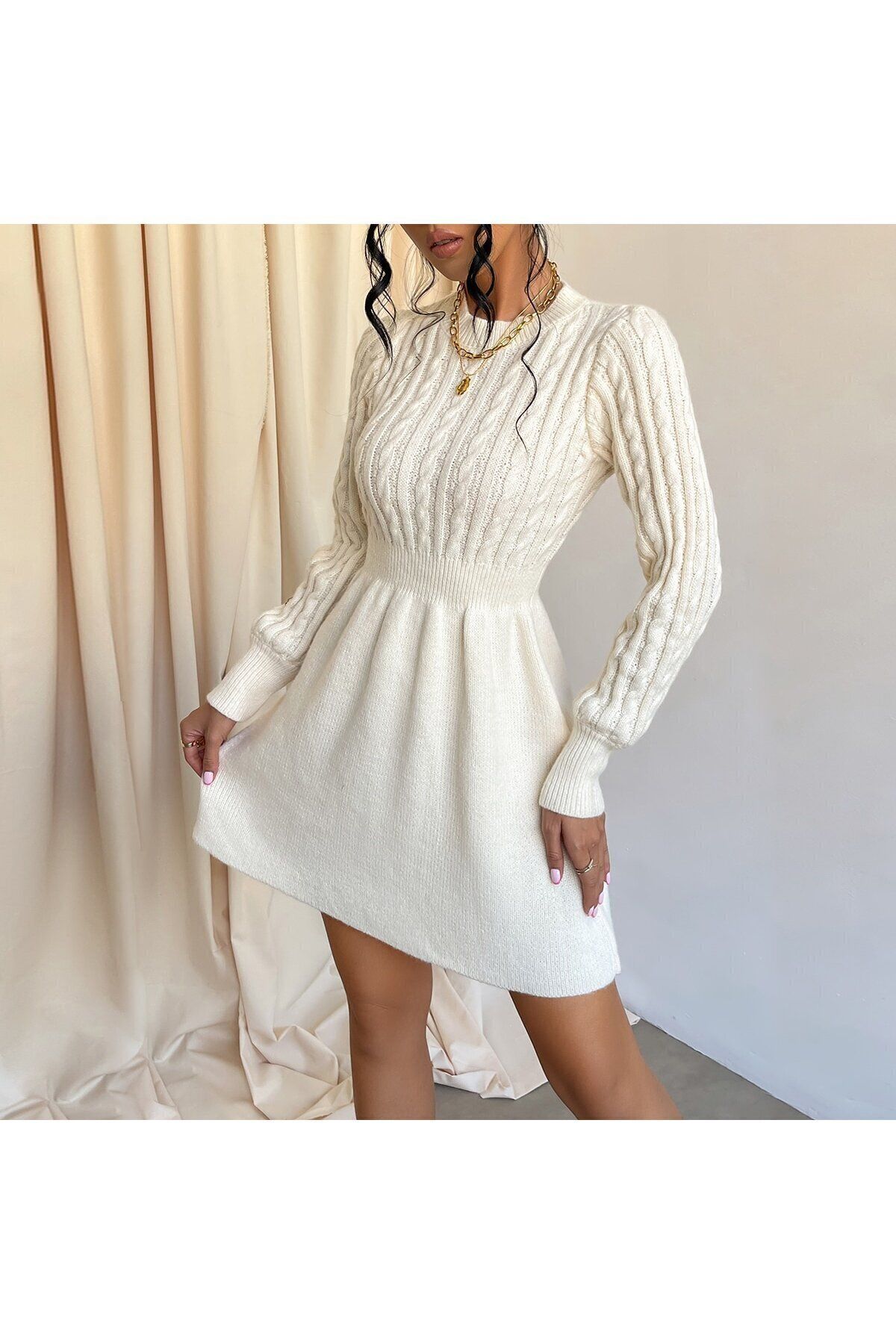 zere butik SAÇ ÖRGÜLÜ TRİKO ELBİSE