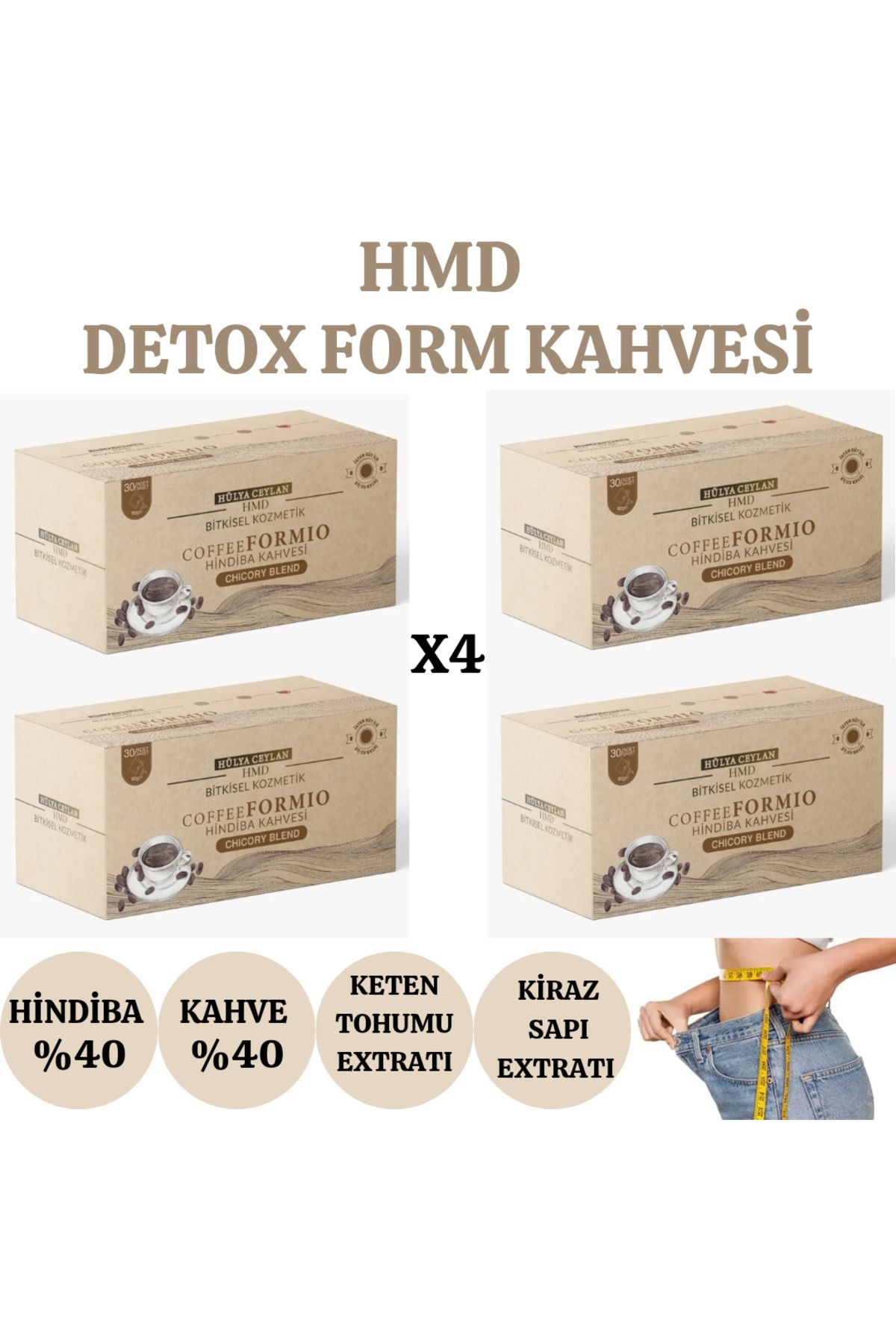 HÜLYA CEYLAN HMD BİTKİSEL KOZMETİK Hindiba Kahvesi Kilo Vermeye X 4 Paket Form Detox Diyet cafe