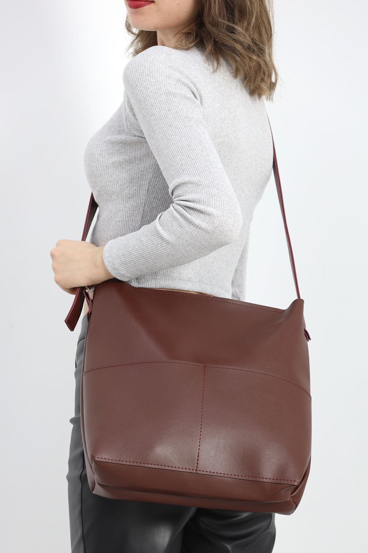 AKSU-Burgundy Shoulder Bag with Pocket - 50003.1624 4