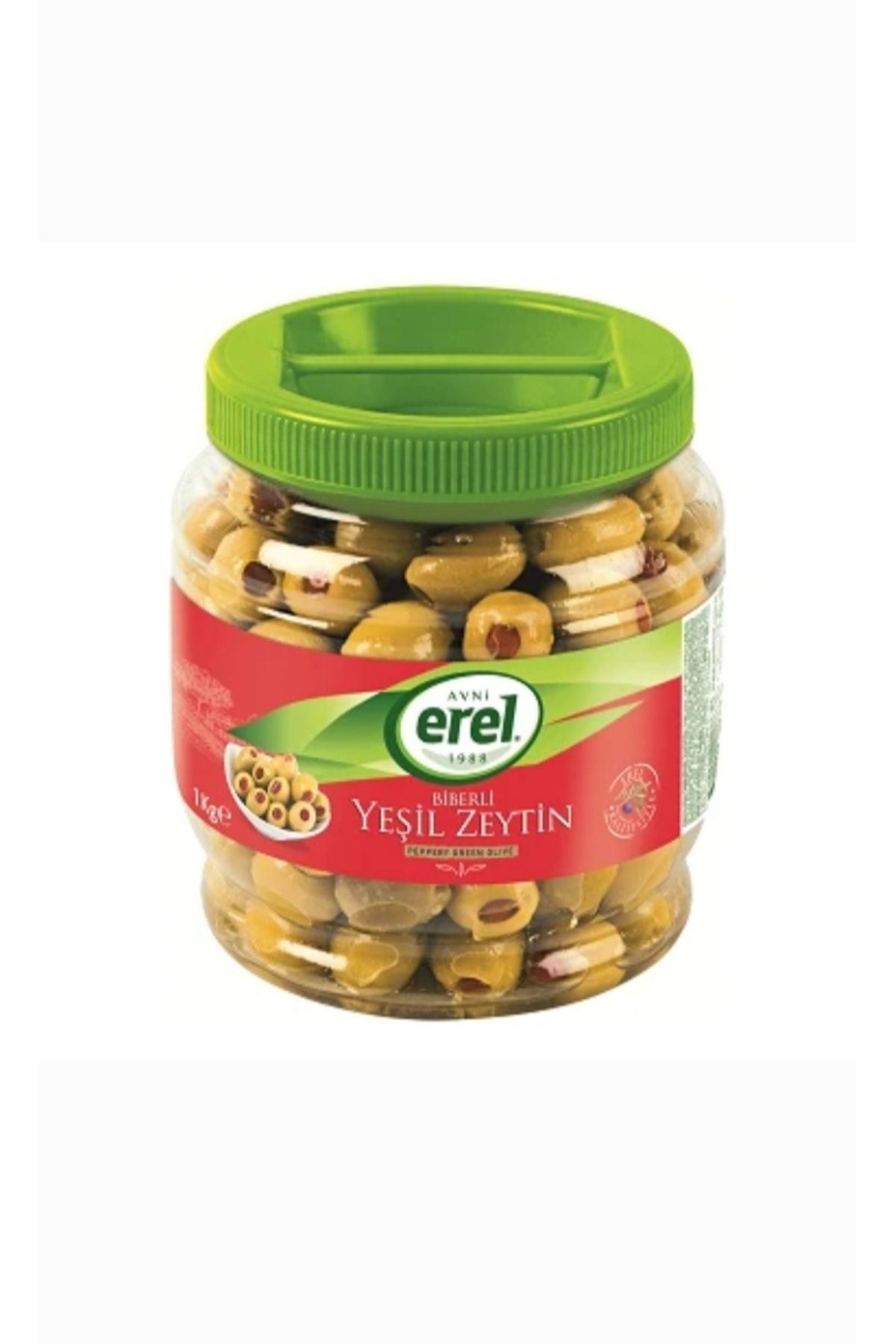 Avni Erel Zeytinleri Yeşil Biberli Zeytin ( 180-200 XXL ) 900gr X 2 = 1800gr