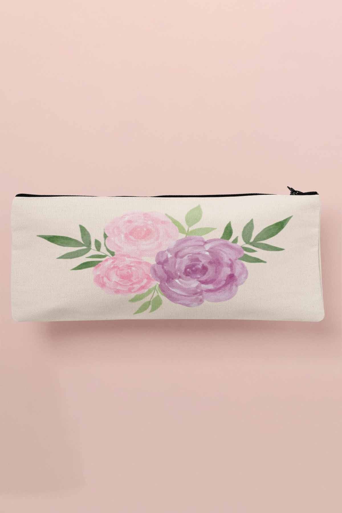 qoeuyl boutique Geantă De Machiaj Din Pânză Imprimată Cu Modele Florale Colorate - Portofel Pentru Stilouri - One Size