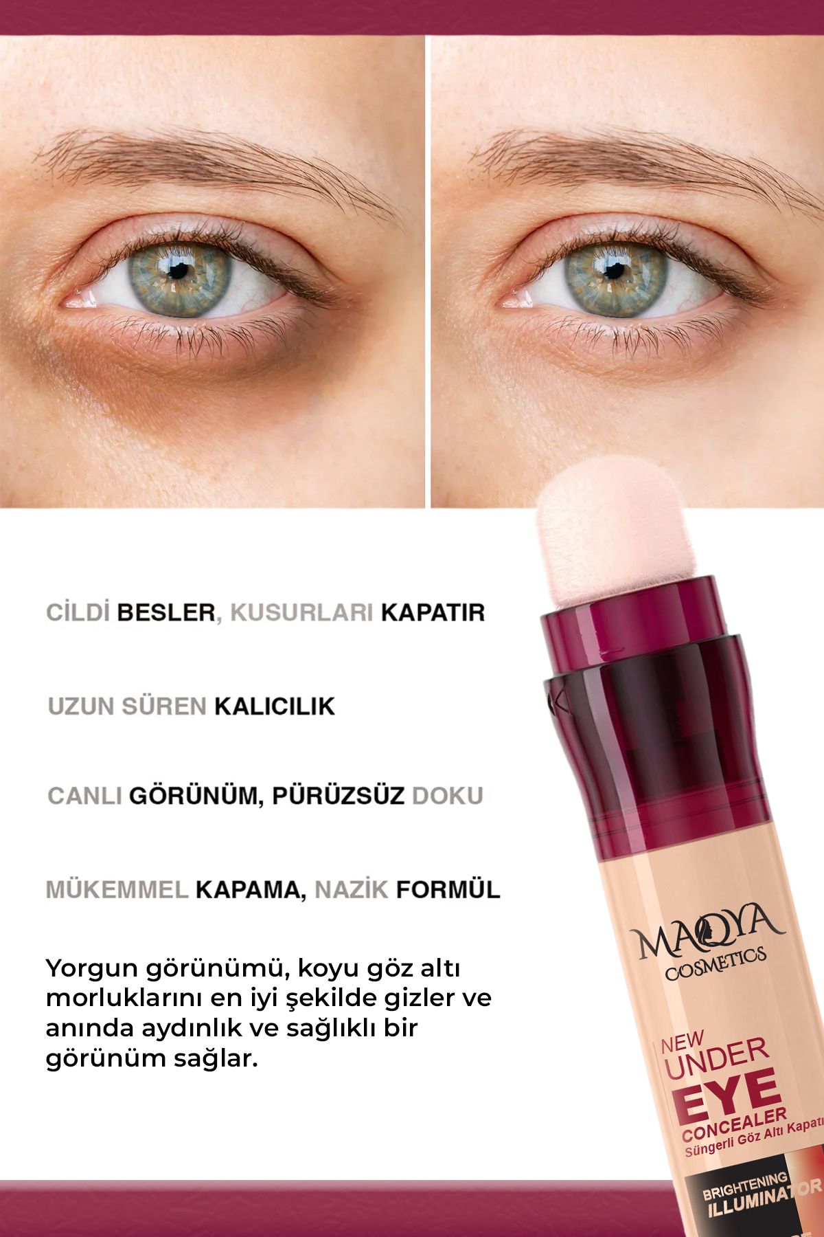 MAQYA Cosmetics Yoğun Kapatıcı Besleyıcı Aydınlatıcı Süngerli Gözaltı Kapatıcı/concealer (ORTA TON)-3