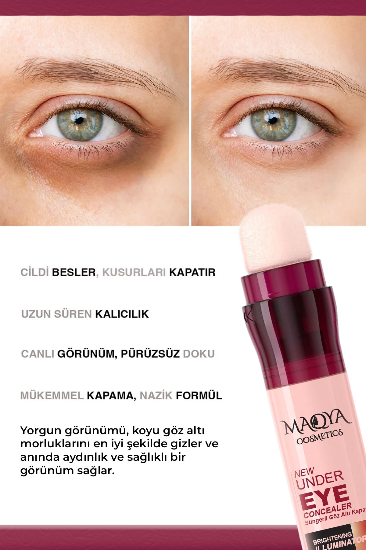 MAQYA Cosmetics Yoğun Kapatıcı Besleyıcı Aydınlatıcı Süngerli Gözaltı Kapatıcı/concealer (AÇIKORTA TON)-2