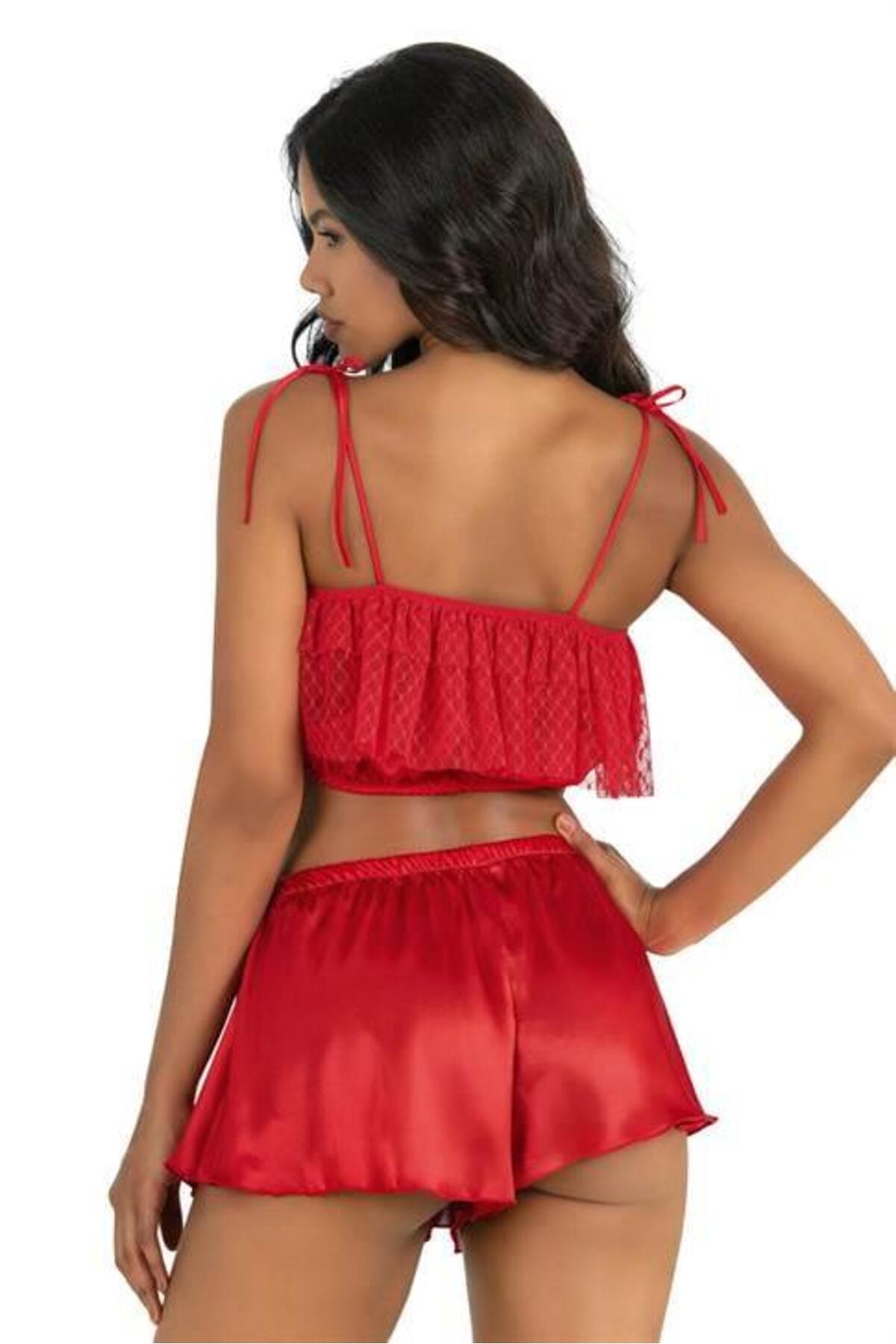 pilelistore Kırmızı Saten Şort Takımı 9206 fotoğrafı 2 (önizleme)
