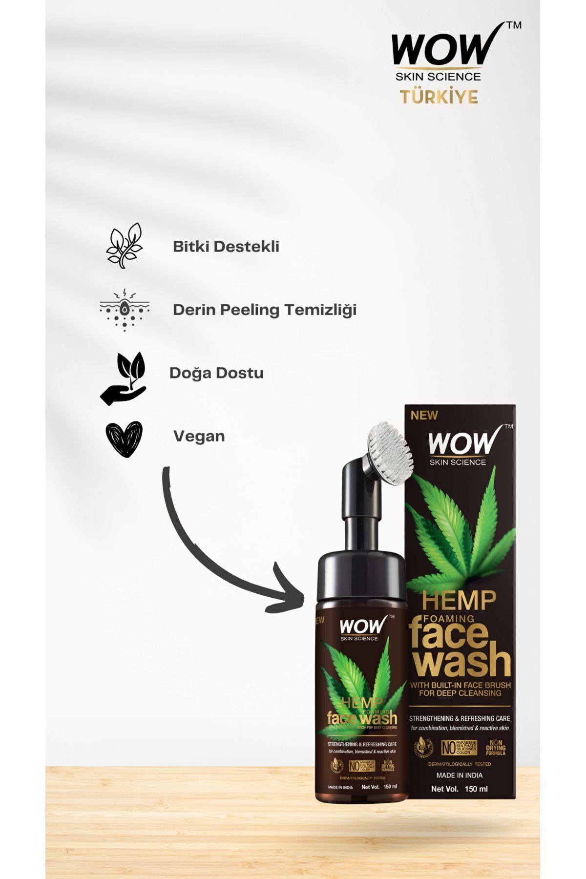 WOW Skin Science-HEMP 150ml Facial Cleansing Foam - Strengthening, Renewing, Revitalizing 98% Natural Content 3