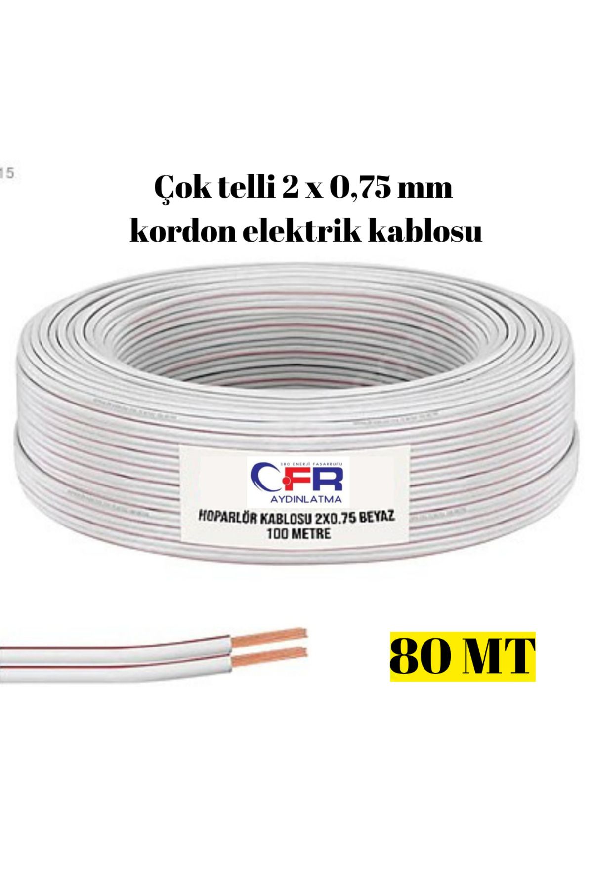 CFR LED AYDINLATMA 2 x 0.75 mm Kordon Elektirik ve Hoparlör Kablosu Çok Telli 80 MT