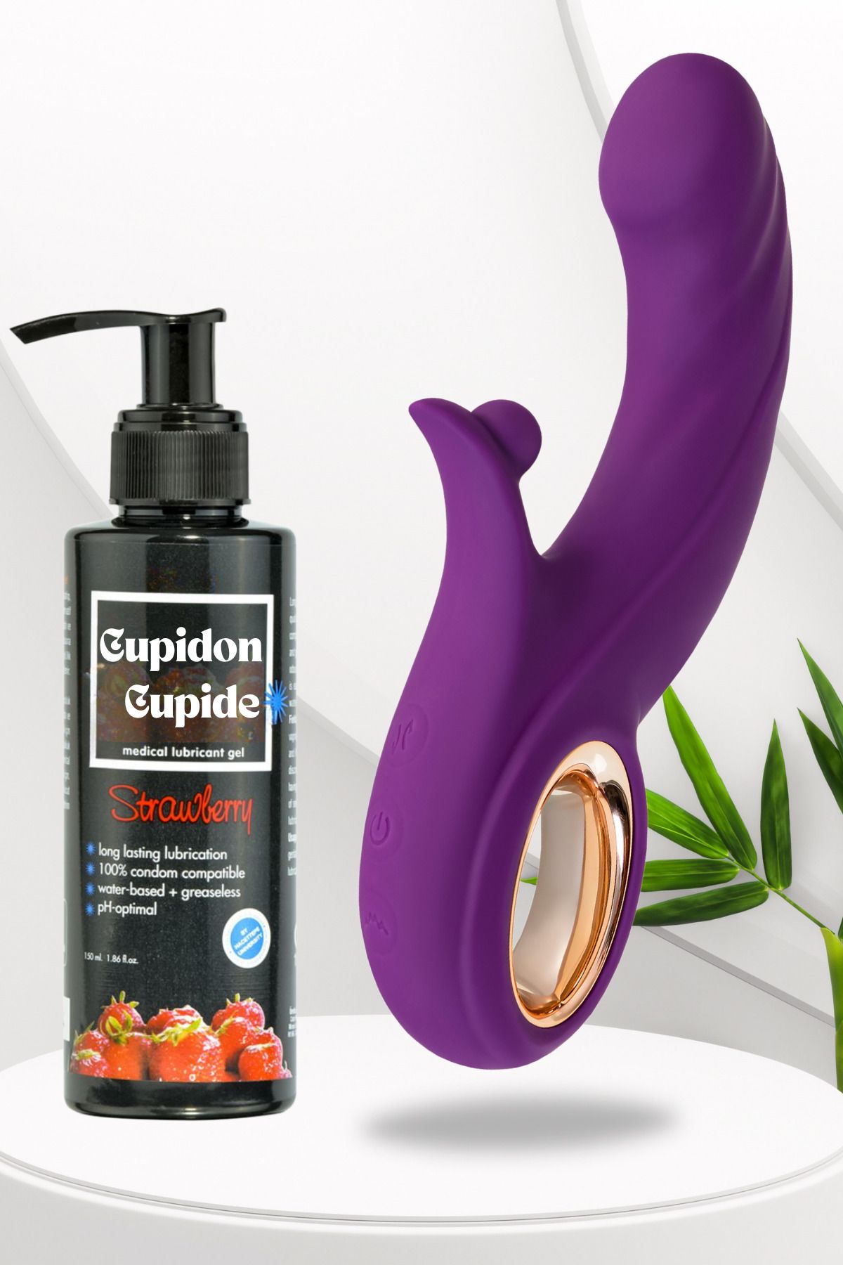 Cupidon Cupide Çilek Aromalı Yenilebilir Kayganlaştırıcı ve Şarjlı Ileri Geri Hareketli Modern Rabbit Vibratör Seti