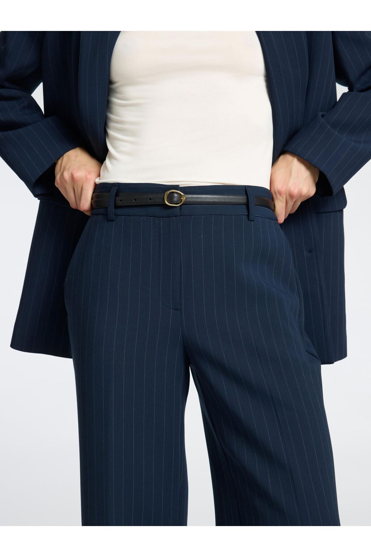 Selected Femme-Hose mit weitem Bein Nadelstreifen 3
