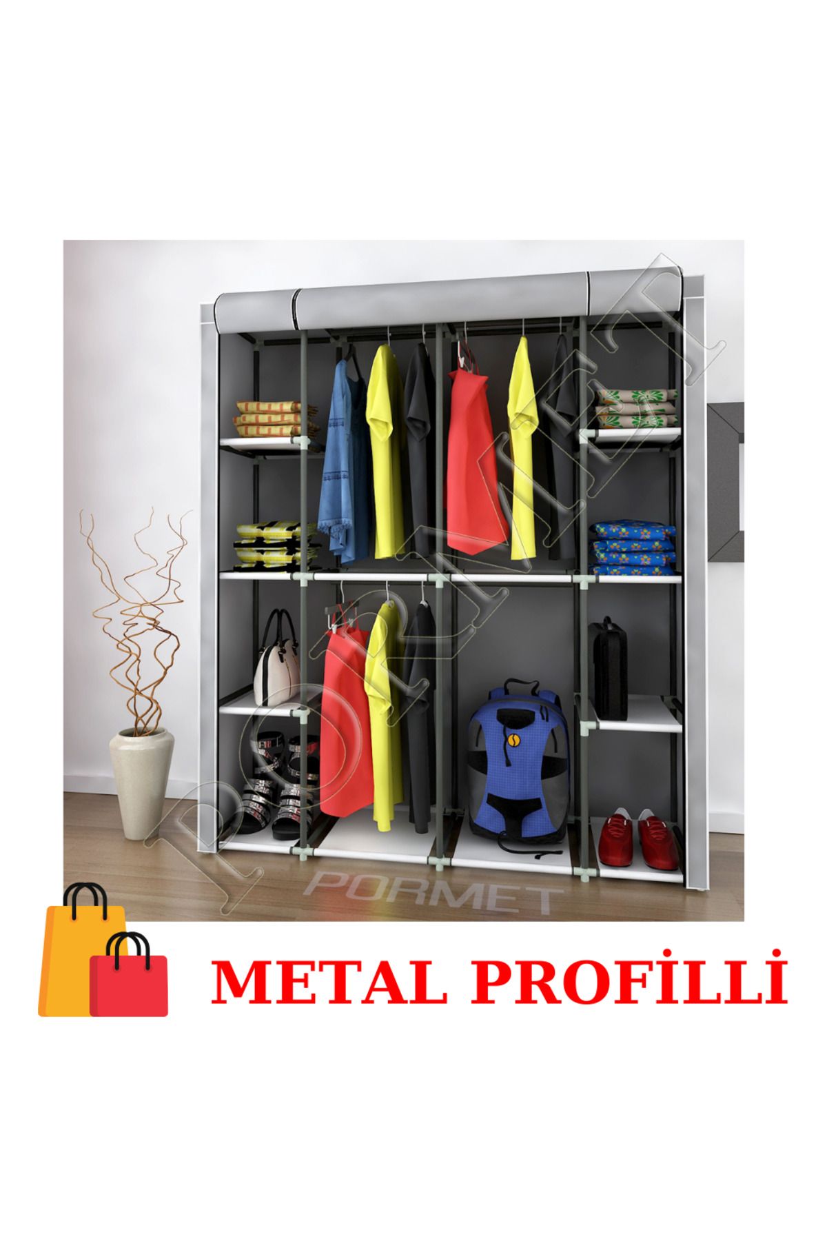 PorBig beyazpazar Bez Dolap Metal Profilli Orijinal Yeni GRİ