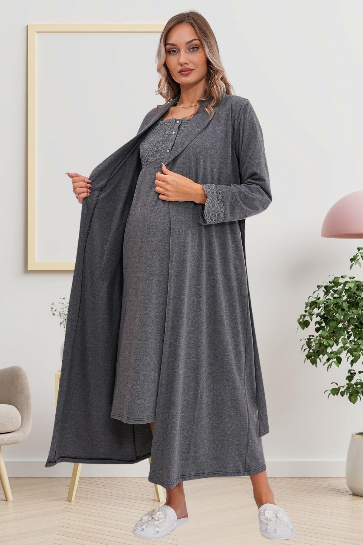 Mecit Pijama-Smoked Long Dressing Gown Nightgown Pajamas Set 2