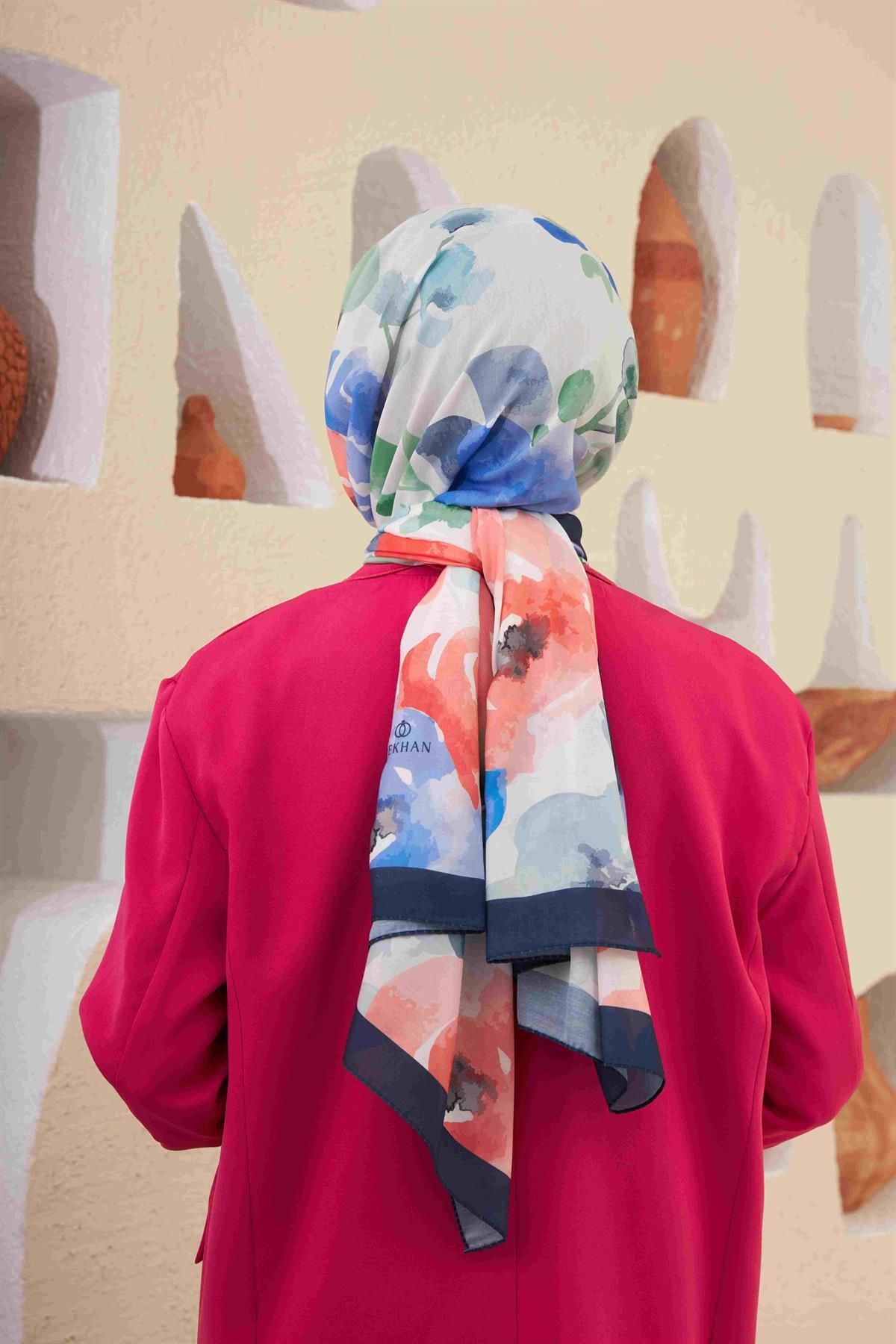 İpekhan-Night Blue Comfort Flowers Shawl - 3027-13 4