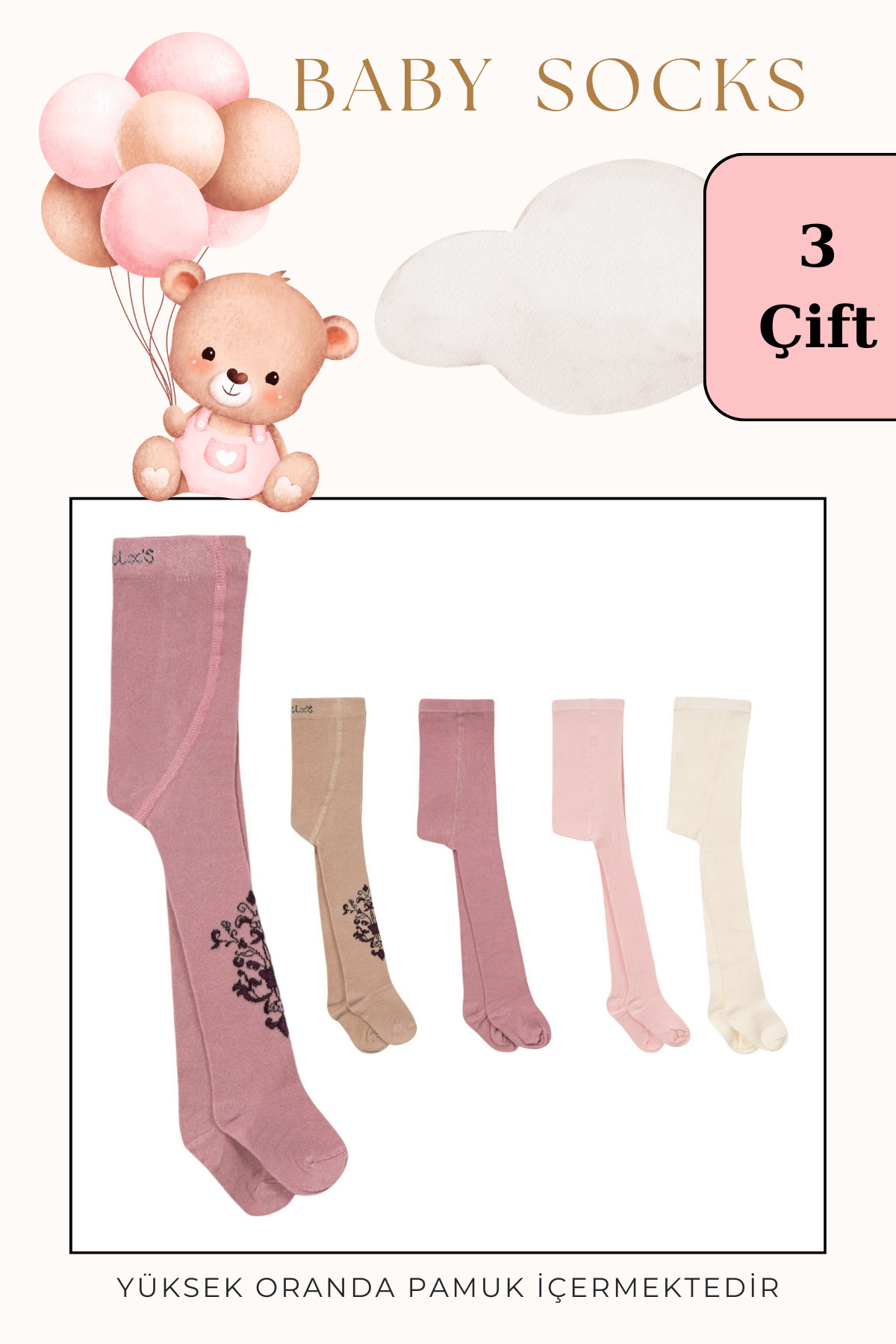 Bebek Çocuk Pamuklu Külotlu Çorap (3'lü SET) Kız Erkek Kilotlu Çorap — görsel 6