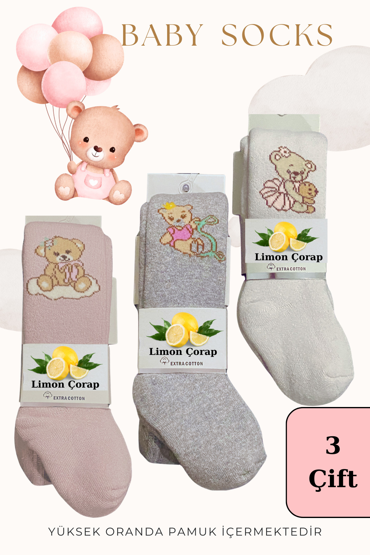 Bebek Çocuk Pamuklu Külotlu Çorap (3'lü SET) Kız Erkek Kilotlu Çorap — görsel 8