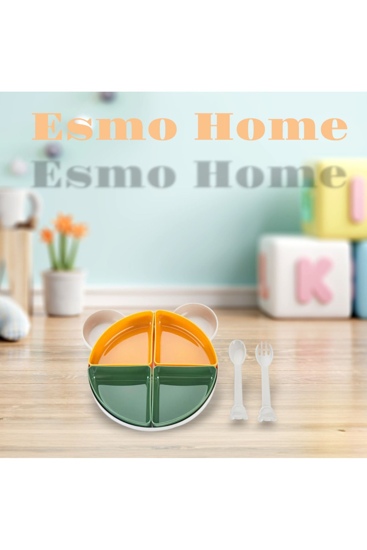 EsmoHome Ayı Yogi Tasarımlı Bölmeli Mama Kabı - Çocuklar İçin Eğlenceli Yemek Tabağı