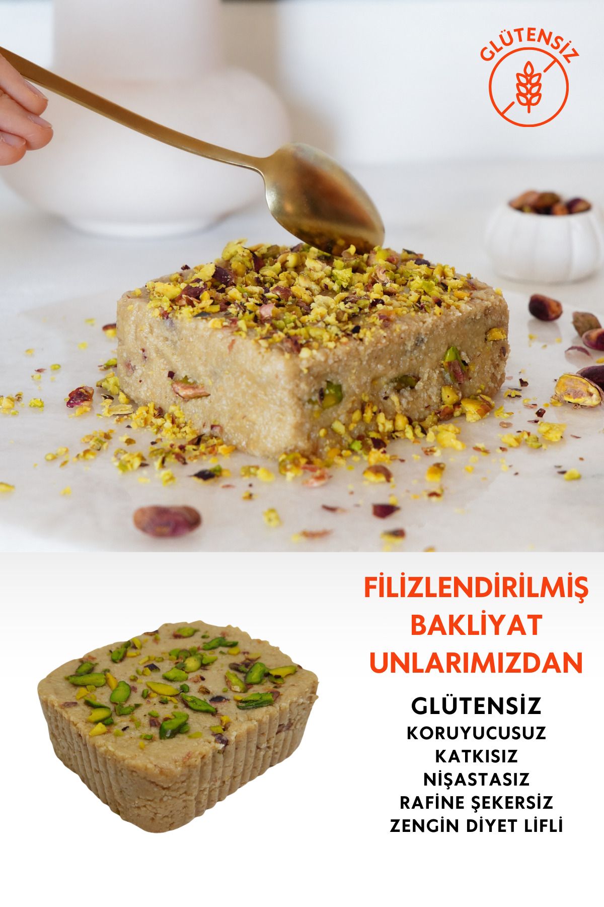 Mikro Herküller Glütensiz Rafine Şekersiz Antep Fıstıklı Yaz Helvası (250 gr)