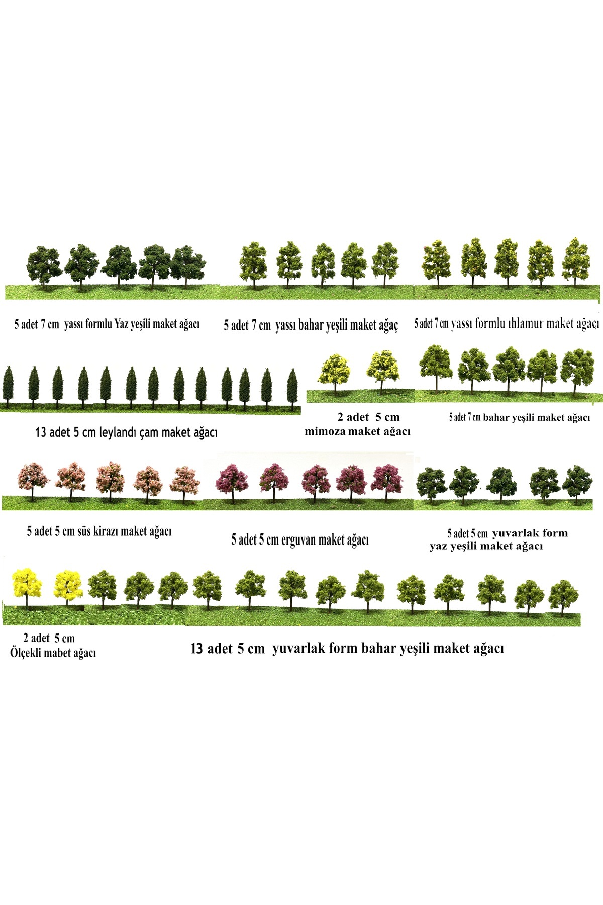 maketsunum 65 adet 5 ve 7 cm karışık Ölçekli maket ağaç