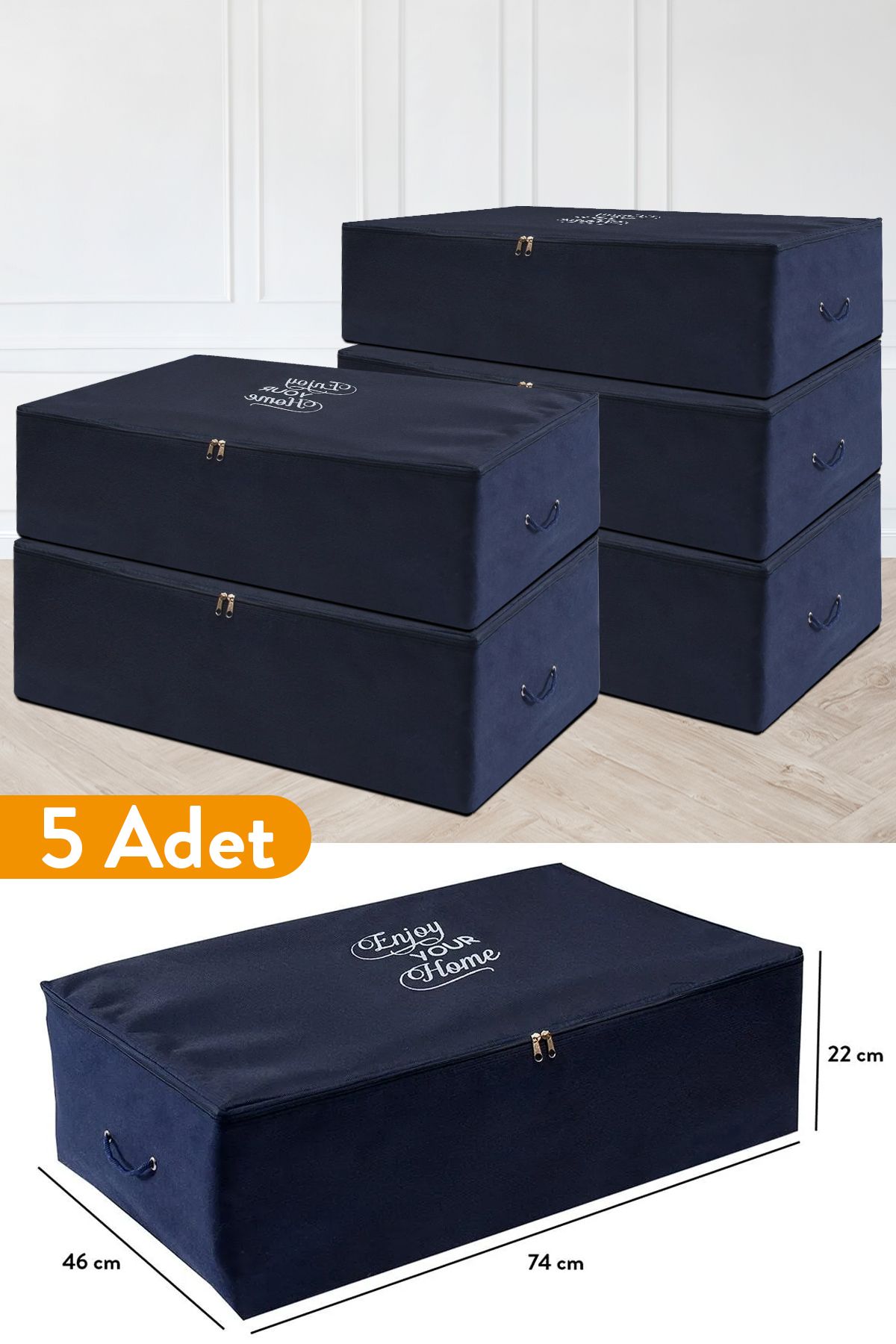 teknotrust 5'li Lacivert Mega Boy Baza Altı Hurç, 74x46x22 cm, Havalı ve şık saklama alanı