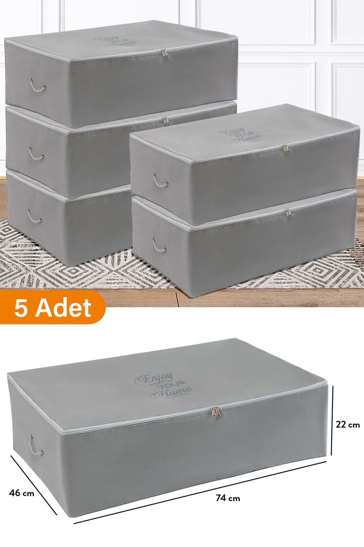 teknotrust 5'li Mega Boy Baza Altı Antrasit Hurç, 74x46x22 cm, şık ve kullanışlı depolama seti