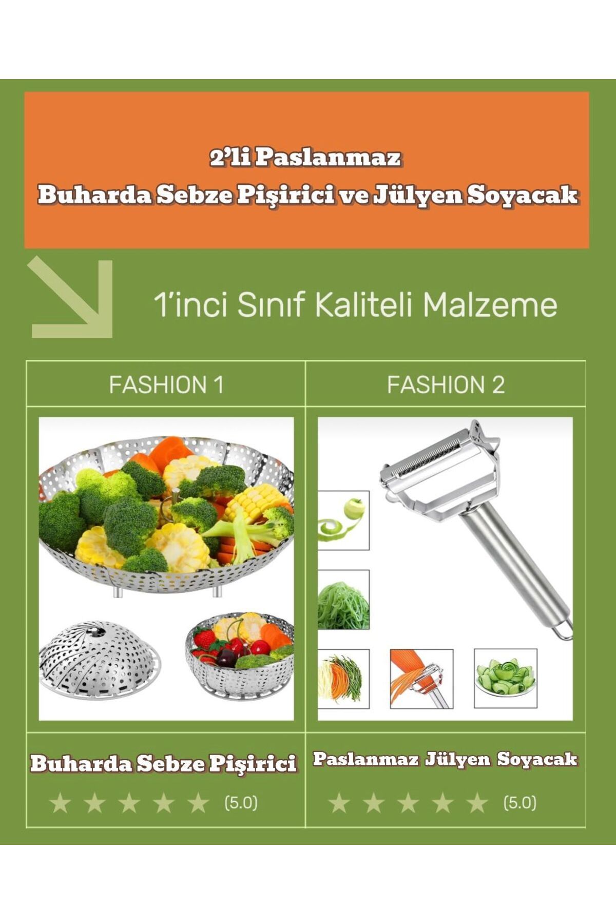 MorPort Paslanmaz Buharda Sebze Haşlama  Aparatı Katlanabilir I Paslanmaz Çelik Jülyen Sebze Ve Meyve Soyucu