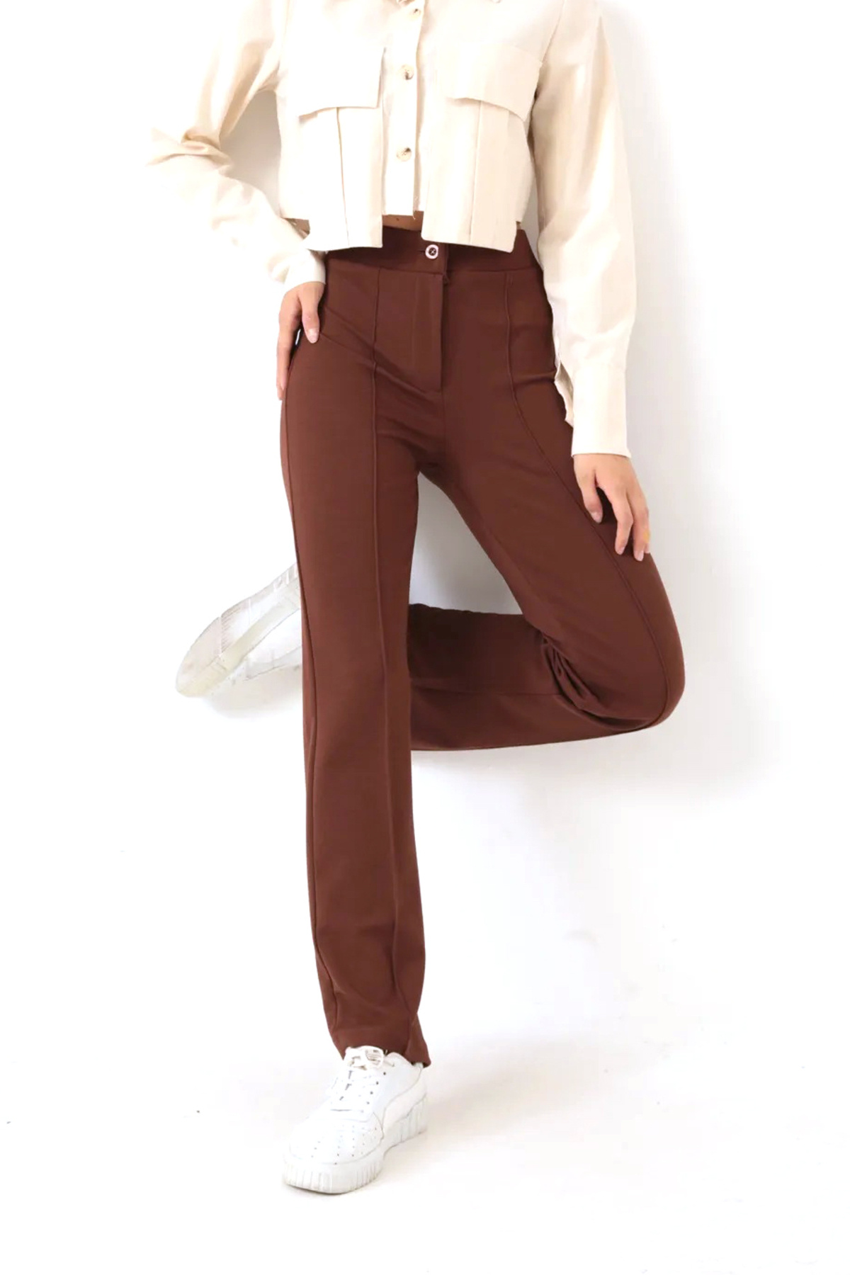 MODA-Gi&Di's Collection Gd0031 Crepe Fabric Buttoned Trousers 8