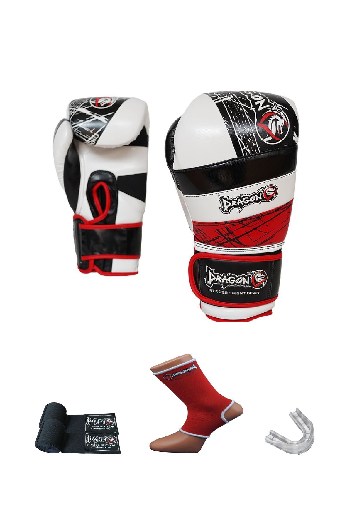 Dragondo Red Land Boks Muay Thai - Kick boks Eldiven- bandaj-dişlik-çorap  4'lü set BLACK Giftoom Gloves