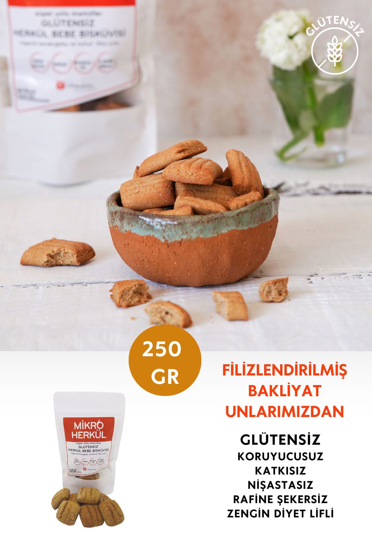 Doğaçlama Gıda Glutensiz Bebe Bisküvisi Avantajlı Paket (250 gr)