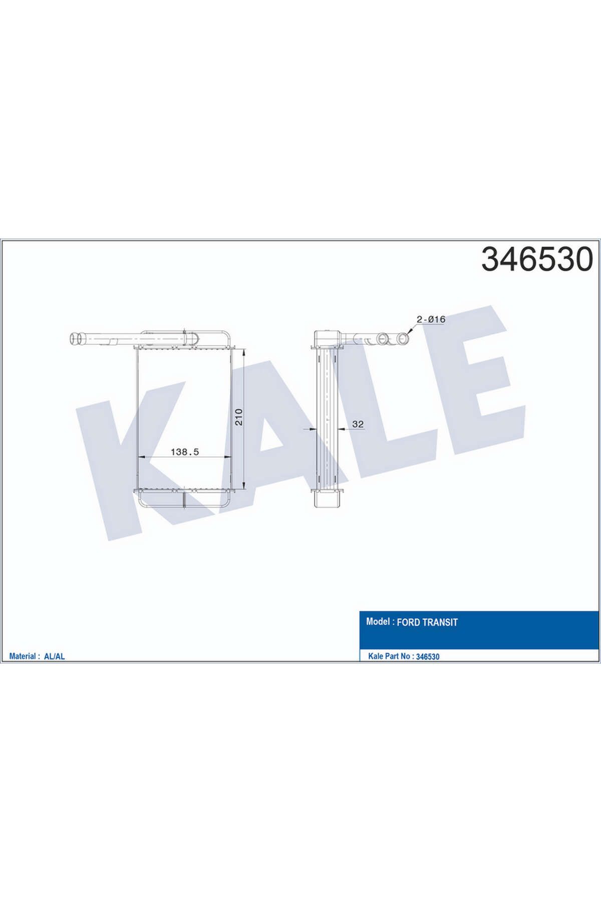 KALE KALORİFER RADYATÖRÜ FORD TRANSİT 1.6-2.0-2.5D 85-92 227x148x36 540133