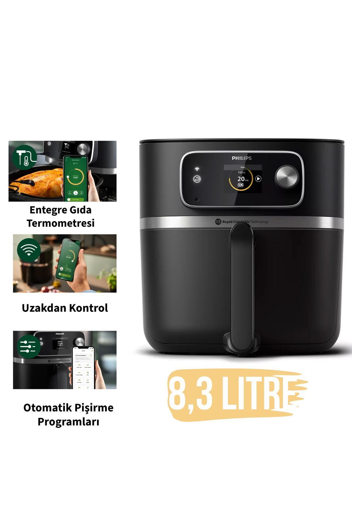 Philips Airfryer Homeid 8.3 Lt(2 Kg)-uzakdan Control-otomatik Pişirme Programlı-kolay Temizlenebilen