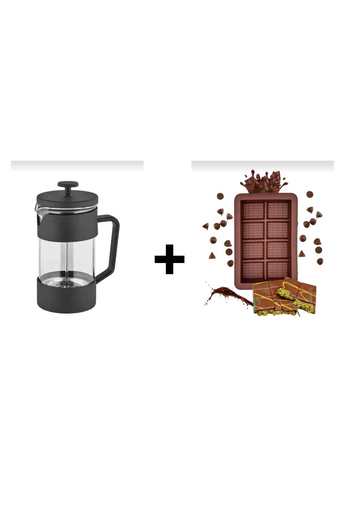 Demirhan Group French Press Bitki Çayı Demleme Bardağı 420ml +  Dubai Çikolatası Kalıbı Silikon Çikolata Kalıbı