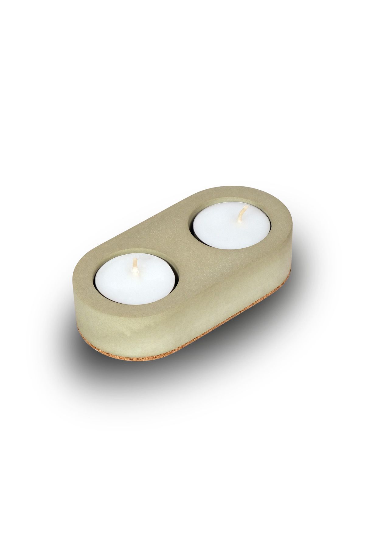 Elioure İkili Beton Mumluk Takımı, Haki Renk, Tealight Hediyeli, Dekoratif ve Şık Tasarım
