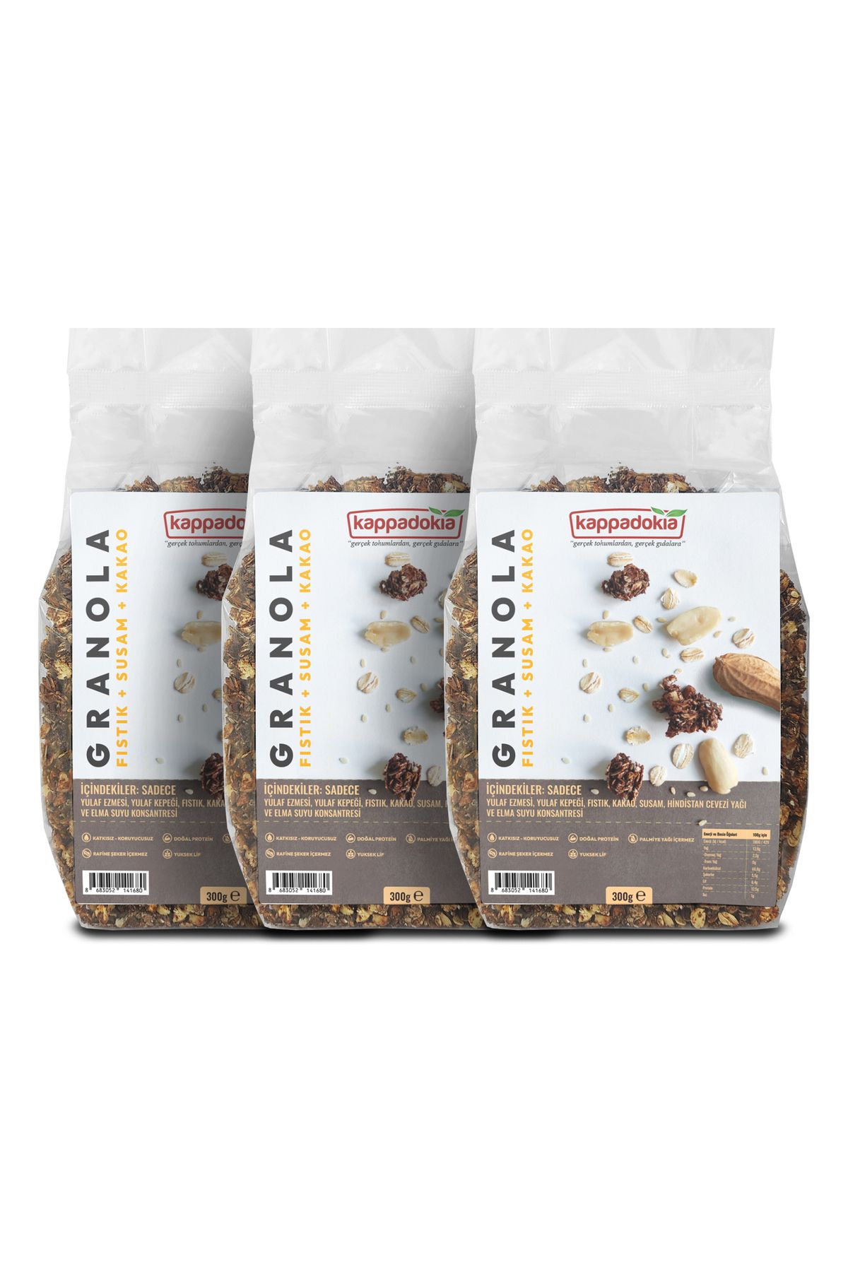 KAPPADOKİA Fıstıklı, Susamlı Ve Kakaolu Granola 300 gr - 3'lü