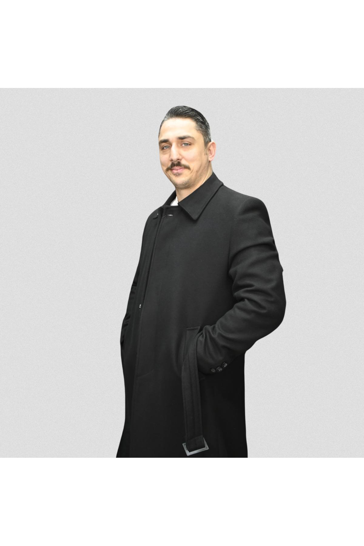 Üstün Ricol Erkek Uzun Palto Kemer Detaylı görsel 2