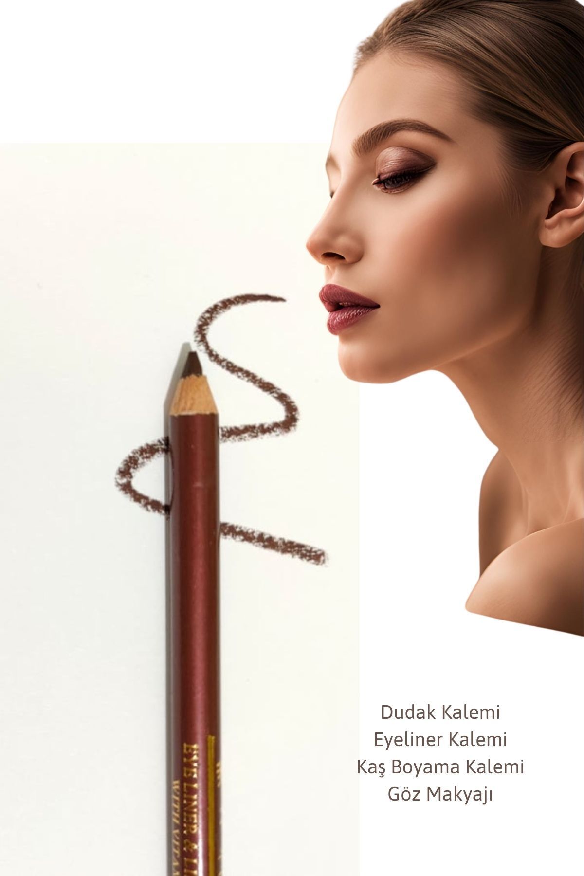 Melien 1 Ad Kahverengi Suya Dayanıklı Dudak Kalemi Eyeliner Kalemi Kaş Boyama Göz Altı Makyaj Kalemi Seti