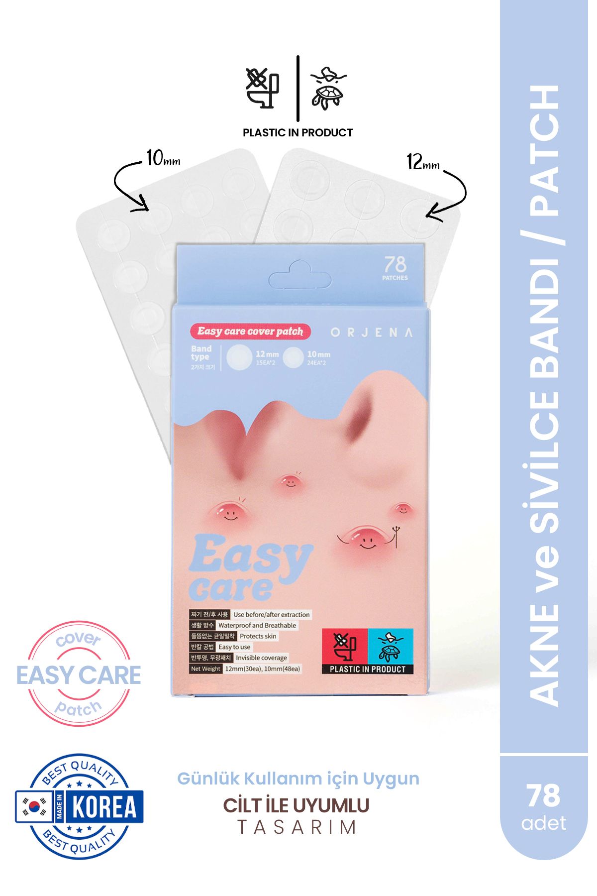 Orjena Easy Care Cover Patch-akne Sivilce Karşıtı Söndürücü Ince Bant-78 Adet