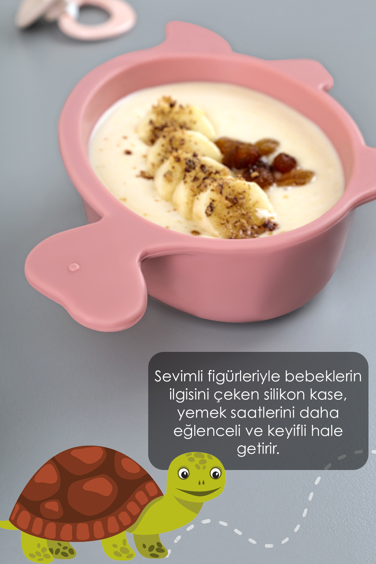 Meleni Baby 3'lü Hayvan Figürlü Silikon Bebek Mama Kasesi Seti - Şekilli Bebek Beslenme Kasesi Pembe fotoğrafı 3 (önizleme)