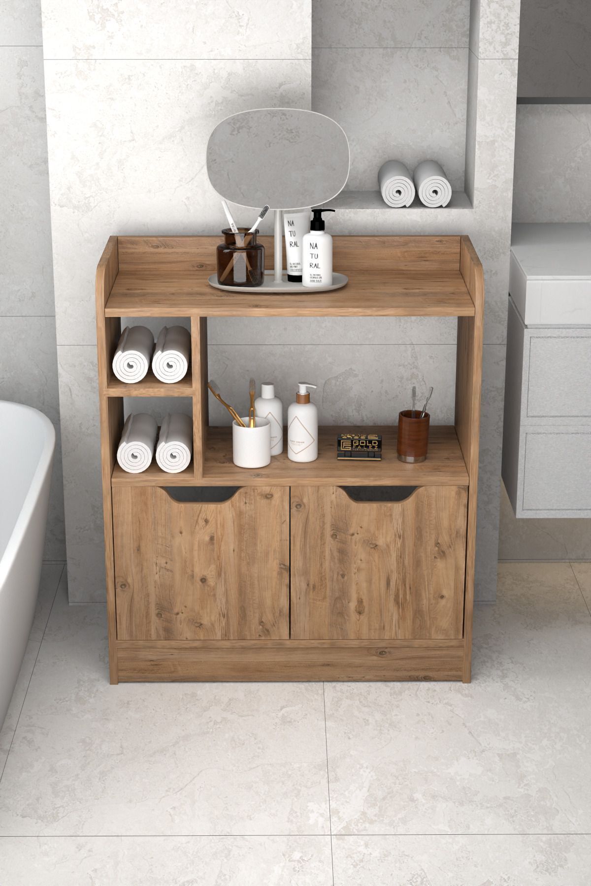 İlkal Çok Amaçlı Banyo Dolabı Kahverengi görsel 2